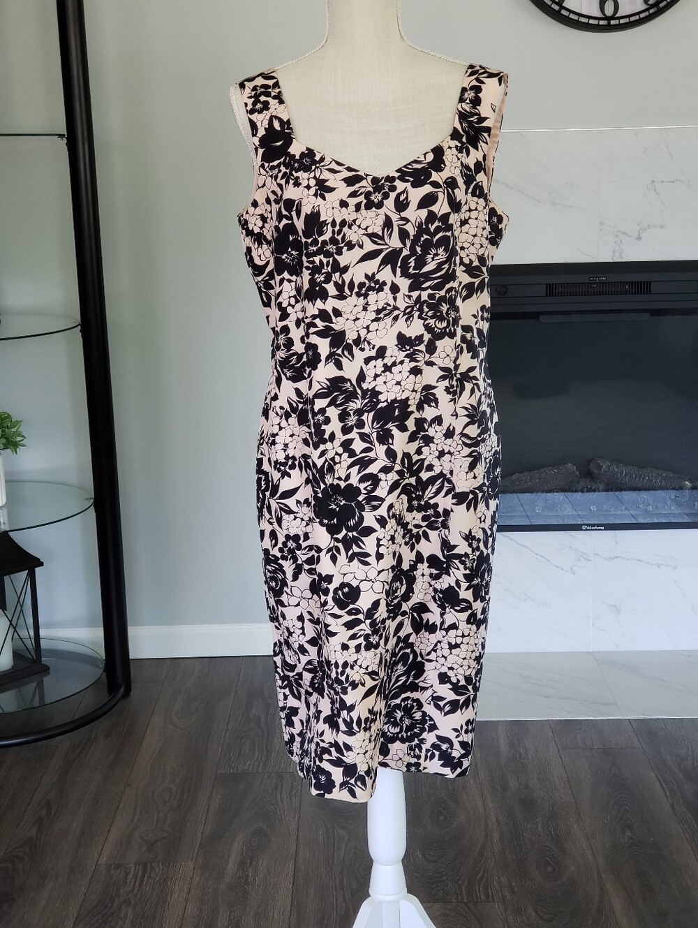 Coldwater Creek 100% Silk Floral midi Dress Size 12 Pink Black Women's